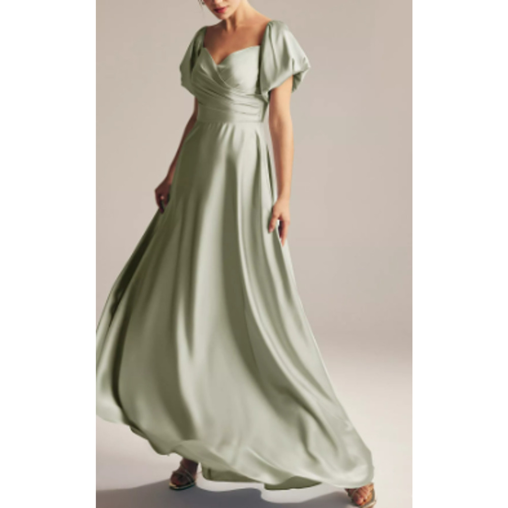 AW BRIDAL 8 M sage green Dey puff sleeve bridesmaid prom maxi dress NEW B126